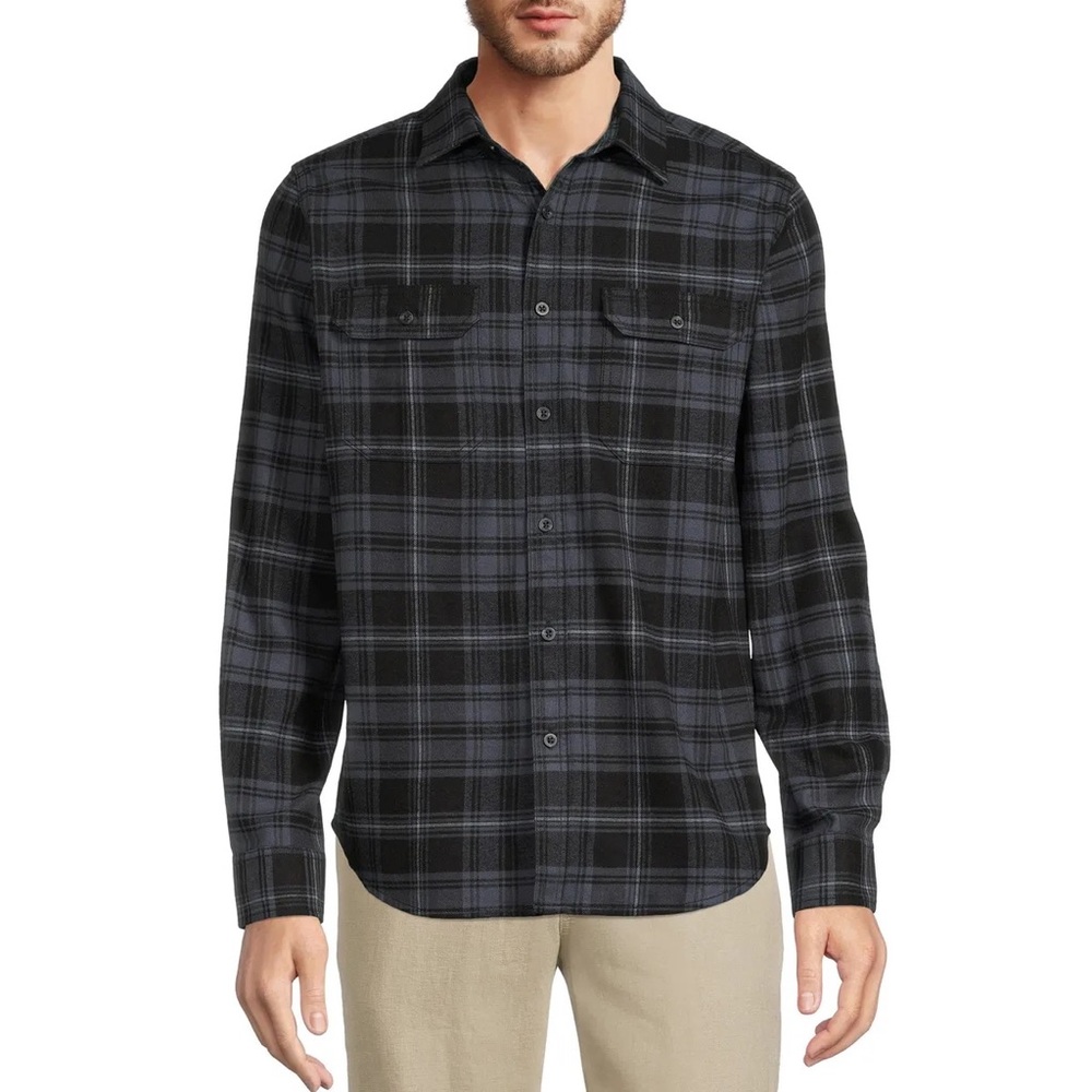 George Men's Long Sleeve Flannel Shirt Size 3XL (54-56) Color Black Soot Plaid